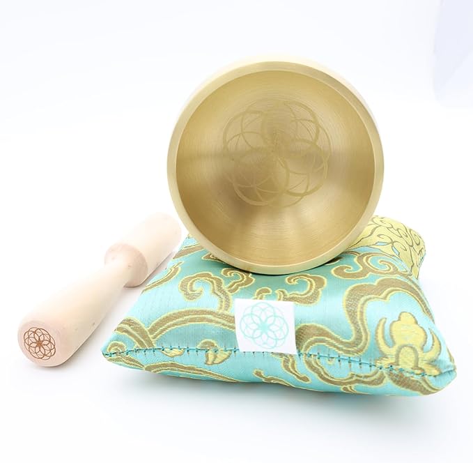 Tibetan Singing Bowl Set – Portable Handcrafted Sound Bowl for Meditation, Chakra Healing, Yoga, Stress Relief -ZenBloom Bowl – Flower of Life Edition - by Circle Up (ZenBloom Flower Of Life)