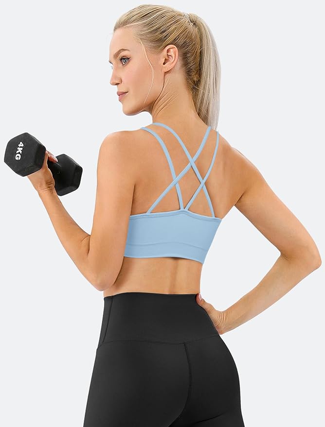 Women's Cross Back Sports Bra Padded Strappy Medium Support Yoga Bra for Workout Fitness 3 Pack