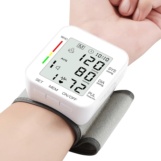 MMIZOO Wrist Blood Pressure Monitor Large LCD Display BP Machine Adjustable Cuff 5.31-7.68 inch Automatic 99x2 Sets Memory with Carrying Case for Home Use (W1681)