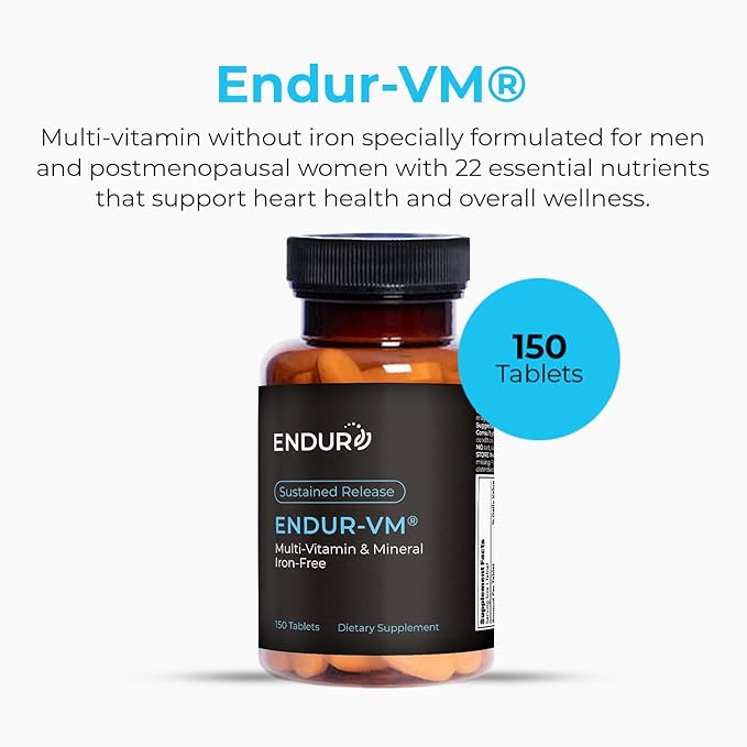 Endur-VM Multivitamin & Mineral (Without Iron), Daily Multivitamin with Vitamin A, C, D, E, B12 & Zinc for Immune Support, Gluten Free, 150 Tablets