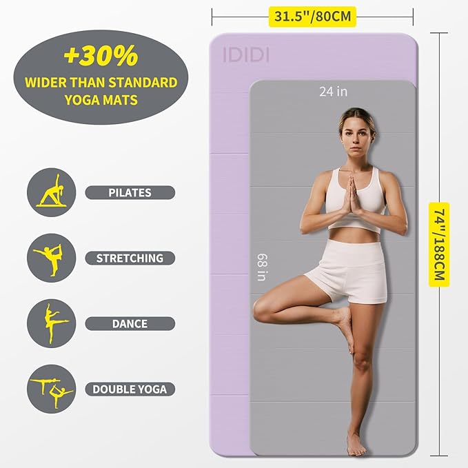 8mm Extra Large Foldable Yoga & Fitness Mat(74" x 31.5" x 0.32"), Double-Sided Non Slip & Lightweight Pilates Mat, Thick Wide Exercise Mats for Woman Man Kids, Portable Workout Mats for Travel, Studio or Home Use