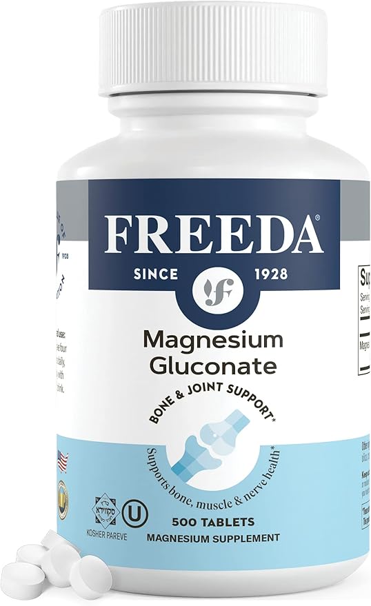 Freeda Magnesium Gluconate – Gentle & Highly Absorbable Magnesium for Bone, Nerve & Muscle Function – Vegan Magnesium Supplement (500 Tablets)