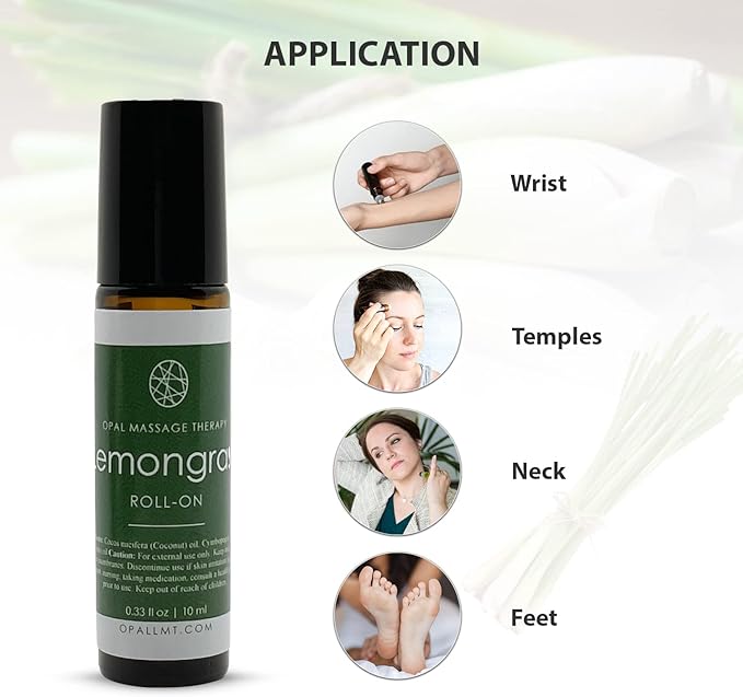 Premium Essential Oil Roll On Opal Massage Therapy (Lemongrass)