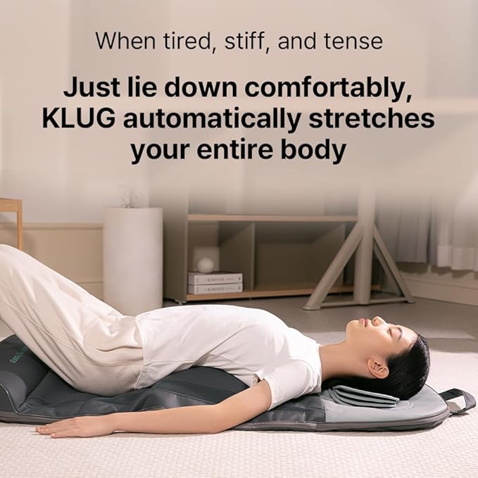 Klug Stretching Massager Classic, Effortless auto-Stretching Mat, Ease Back & Neck Pain with 3 Intensity Levels 7 Exceptional Programs, Foldable & Portable Design