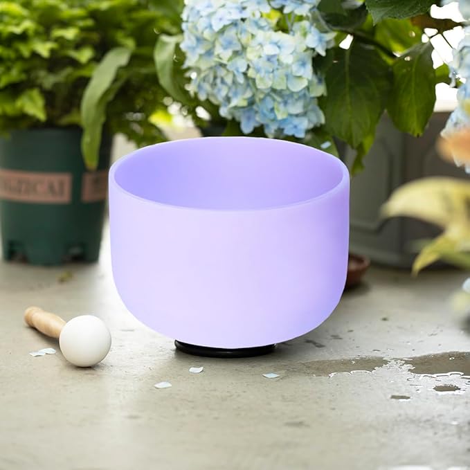 Hye-eun 432hz Purple Crystal Singing Bowls Set of 7Pcs Quartz Frosted Sound Chakra Bowls with Carrying Case for Yoga Meditation Healing Percussion Instruments