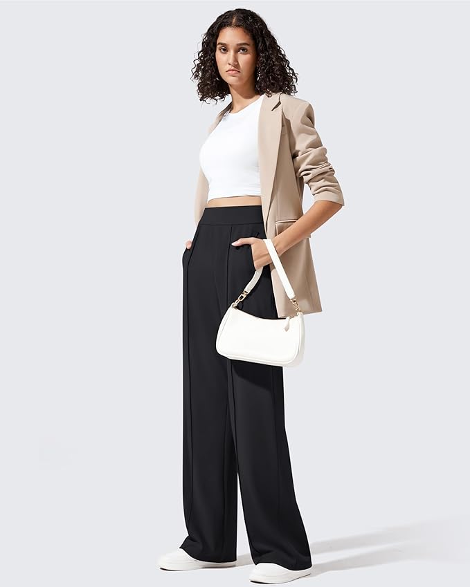 G4Free ShiftReady Women's Yoga Dress Pants with Pockets Wide Leg Business Casual Slacks High Waist Lounge Trousers