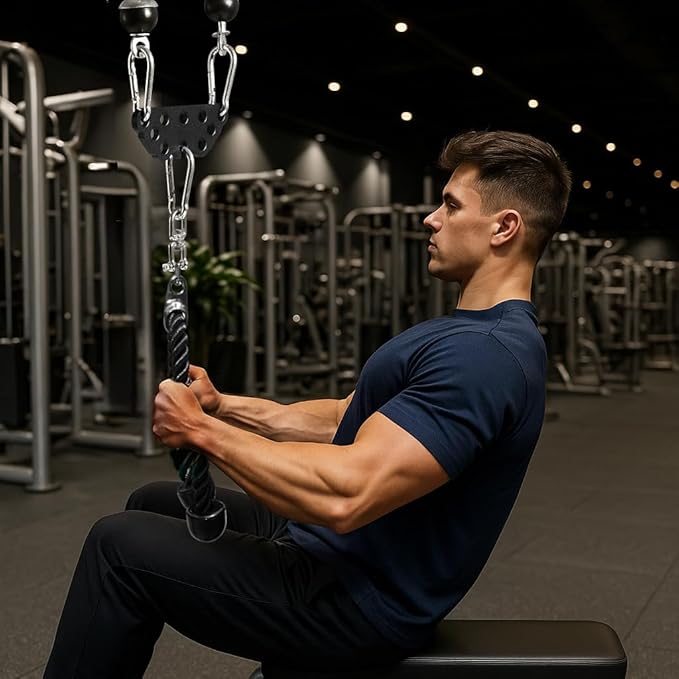 Multi-Grip LAT Pull Down Bar Hardened Powder-Coated Finish, 360° Rotating Stainless Steel Adapter, Neutral & Wide Grip Spreader Bar for Pulley System Gym & Cable Machines