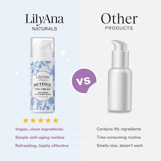 LilyAna Naturals Eye Cream - Eye Cream for Dark Circles and Puffiness, Under Eye Cream, Anti Aging Eye Cream Reduce Fine Lines and Wrinkles (1.0 Ounce, Retinol)