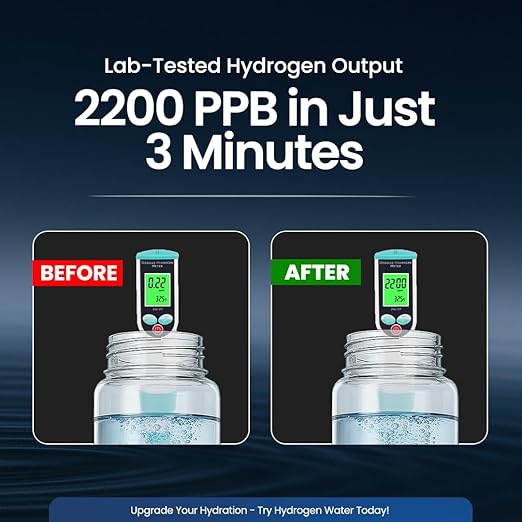 2025 New Glass Hydrogen Water Bottle Generator, 14oz/420ml with 2200ppb in 3 min SPE/PEM Technology, Portable Hโ Maker Water ionizer Machine for Home, Office & Travel, Rechargeable