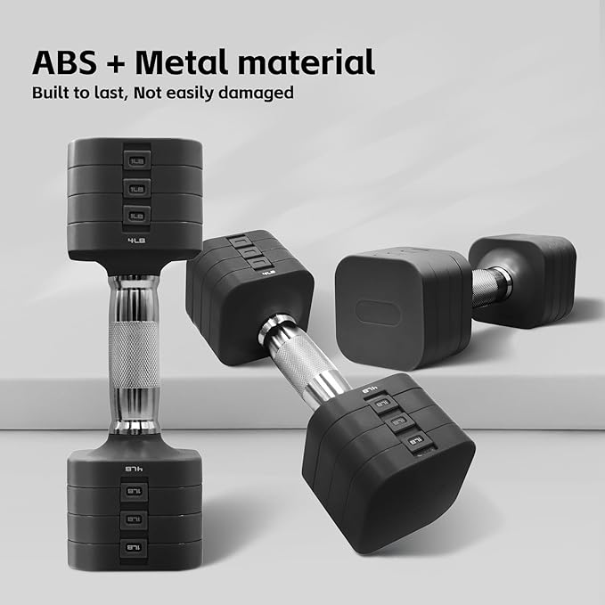 20LBS Adjustable Dumbbell Set, 4 in 1 Free Weights Dumbbells Set for,4lb 6lb 8lb 10lb, with Metal Non Slip Handle,Quick Change,Home Gym Strength Training Equipment for Men and Women