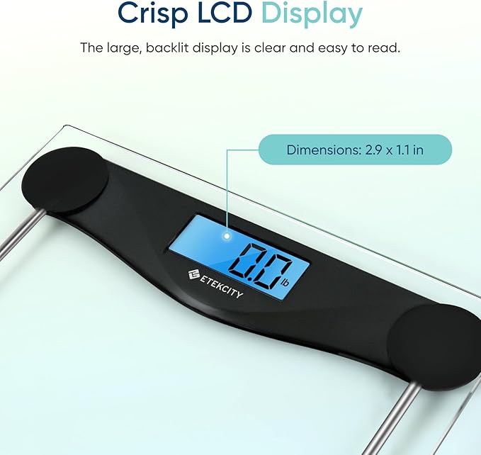 Etekcity Digital Body Weight Bathroom Scale, Large Blue LCD Backlight Display, High Precision Measurements, 6mm Tempered Glass, 400 Pounds, Black