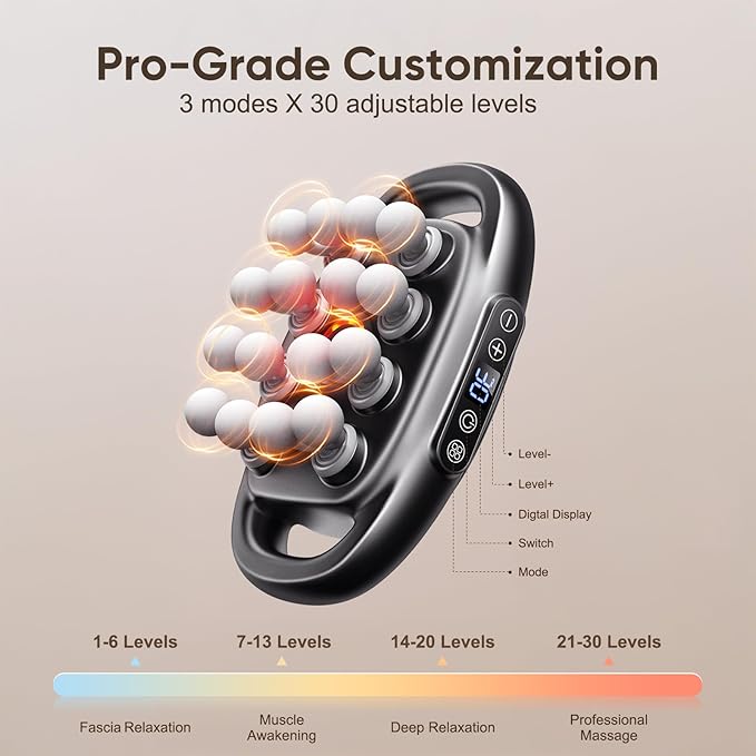 16-Drive Massage Gun Deep Tissue - 2025 Upgrade 8-Head Back Muscle Massager with 3 Modes & 30 Intensities, Portable Quiet Percussion Massager for Legs, Waist, Back, Neck, Buttocks Muscles Pain Relief