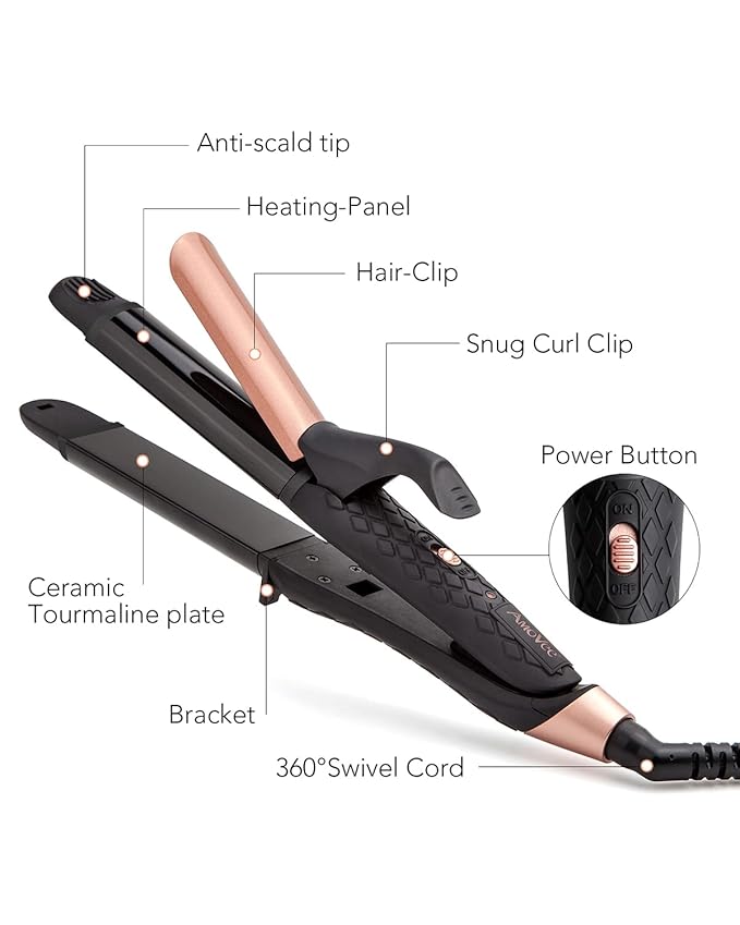 Hair Curling Iron 2-in-1 Dual Voltage Curling Iron,(100V~250V) Dual Voltage Hair Straightener Travel Curling Iron European Flat Iron