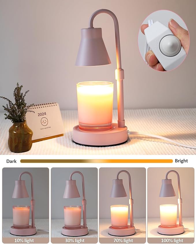 2 Pack Pink-Color Candle Warmer Lamp, Adjustable Height, Stepless Dimming Function Lamp Candle Warmer, Electric Wax Melt Warmer for Jar Candles, No Flame Scented Candle lamp with 2 Bulbs