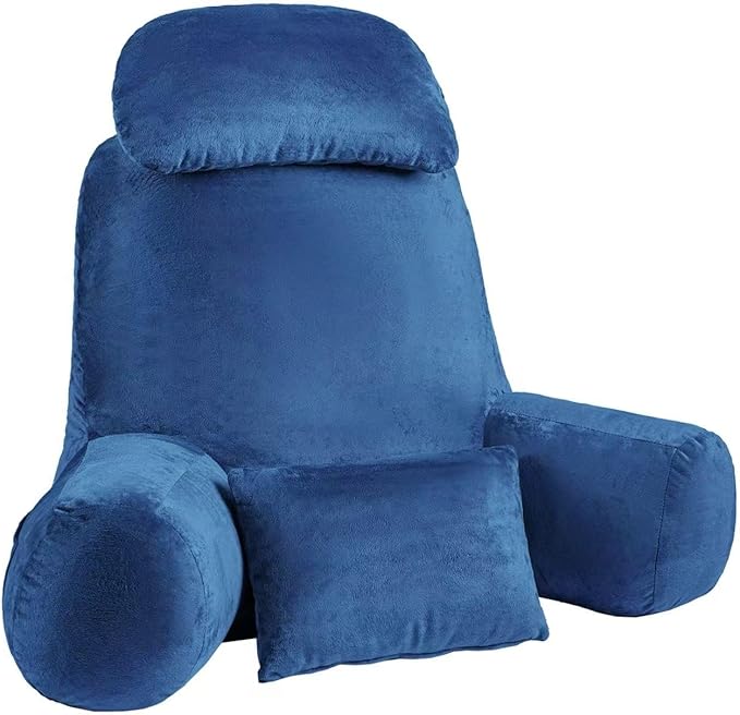 NOONTIDE Reading Pillow for Sitting up in Bed and Couch,32" X-Large Back Pillow for Adult & Teens with Soft Adjustable Neck Roll Backrest Pillow,Washable Cover,Watching TV/Gaming/Relaxing(Blue)