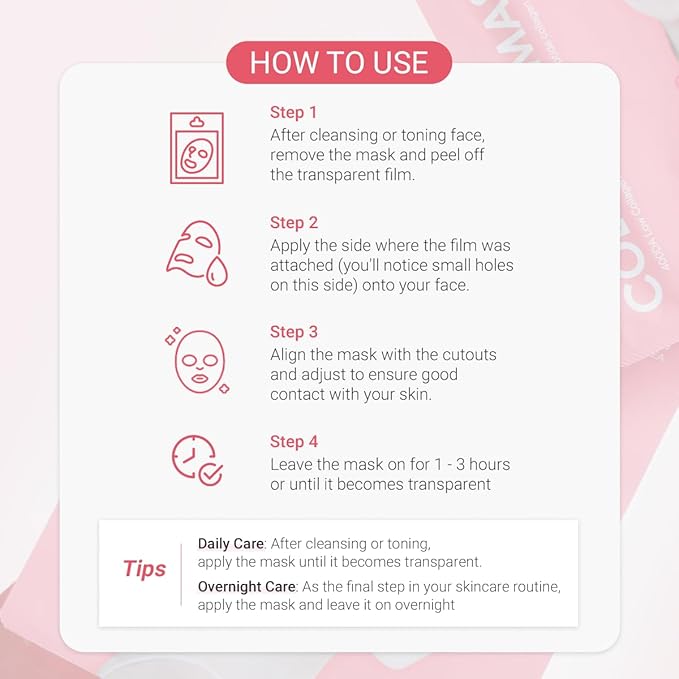 tenzero Rose Peptide Collagen Mask Pack 3 Sheets x 30g, Overnight Hydrogel Mask, Deep Hydrating, Elasticity Enhancing, Anti Wrinkle Lifting, Firming, Nourishing with Collagen, Rose Peptides