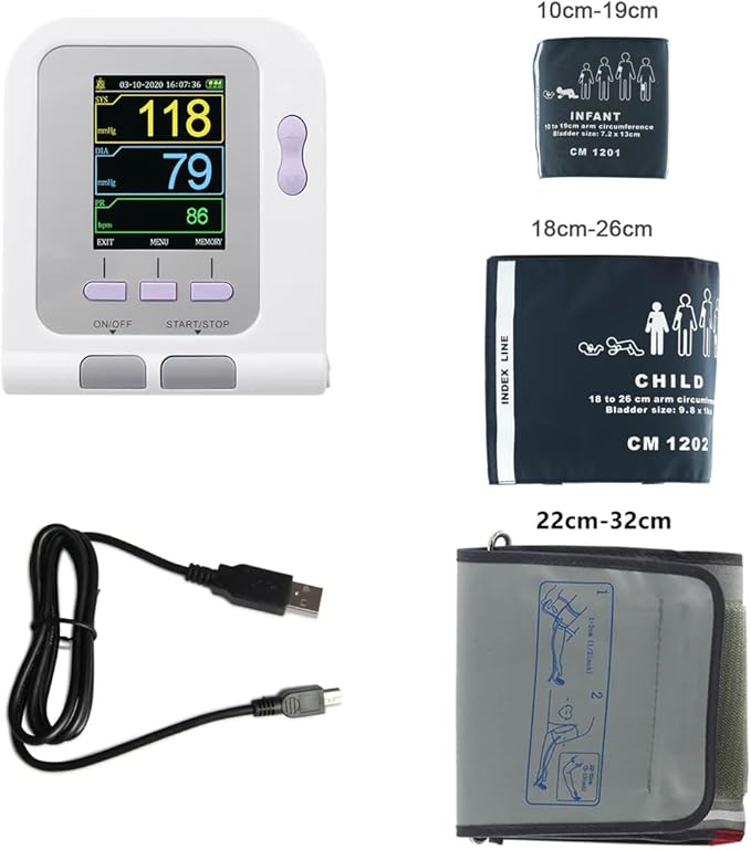 CONTEC-08A Blood Pressure Monitor-Automatic Digital BP Machine with 3 Sizes Cuff for Home Use,Large LCD Display,for 3 User 3x100 Memory