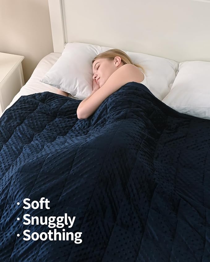 Mr. Sandman Weighted Blanket for Adults, Minky Heavy Blanket for Woman,Man Sleeping/Calm, Soft and Cozy Weighted Throw Blankets, Machine Washable, 80 x 87in, 20 lbs, Navy Blue