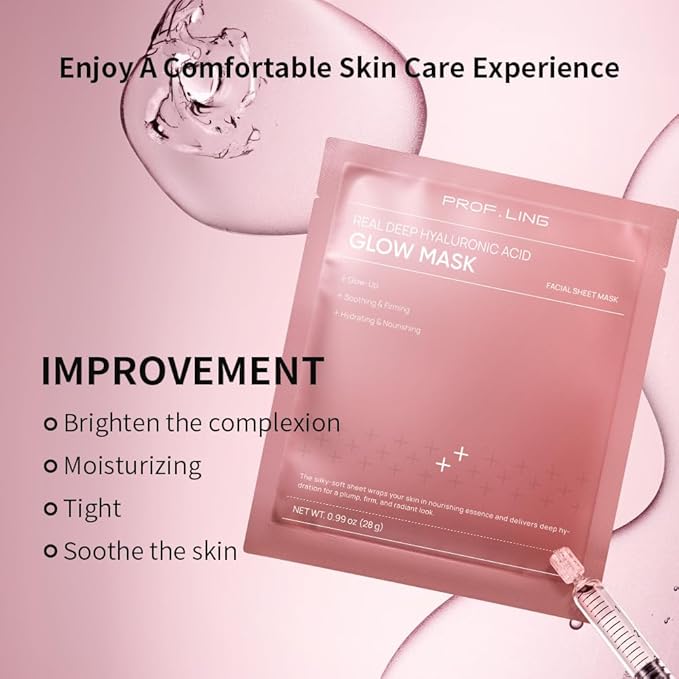 REAL DEEP HYALURONIC ACID GLOW MASK - Brightening Face Mask with Brrigredo Oxygen Complex & Full-Molecular HA - Antioxidant Treatment for Dull, Tired Skin - Improves Skin Texture & Radiance - 5 Pack