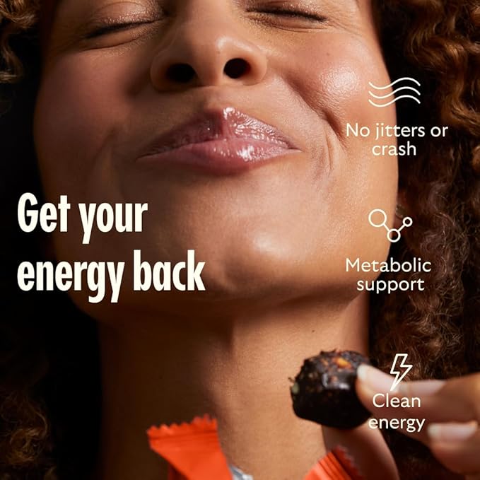 GEM Energy Caffeinated Bite, 40mg Caffeine, Ginseng Root, L-Theanine, Holistic Sustained Energy, Supports Metabolism, Stamina & Endurance | Chocolate Cacao Sea Salt | 28 Servings