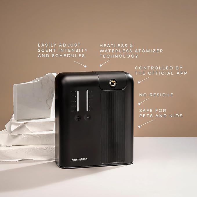 AromaPlan 2025 HVAC Waterless Oil Diffuser, Smart Scent Air Machine (2 Fragrances Included)- Whole House & Commercial Hotel Collection Diffuser| Cold Air Tech, App & Tourch Control,2000 Sq. Ft -Black