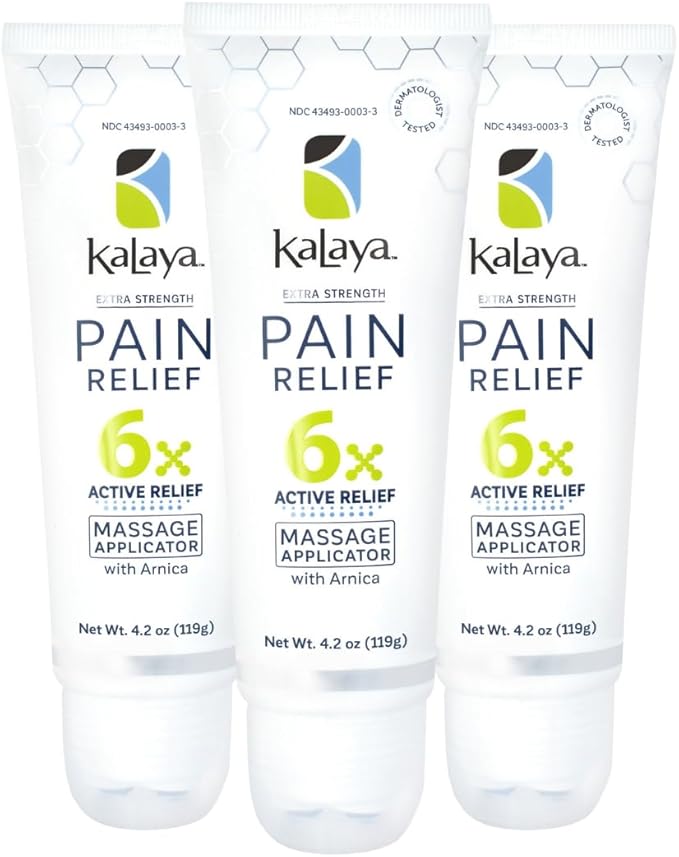 Kalaya Pain Relief Cream with Arnica – Fast-Acting Joint & Muscle Pain Relief – 6 Natural Ingredients – No-Mess Applicator – RMT-Inspired Design – Dermatologist Tested – 4.2 oz (Pack of 3)