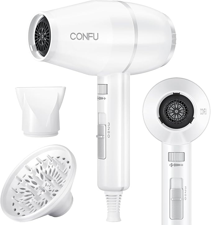 Hair Dryer, CONFU Blow Dryer with Diffuser, 1875W Negative Ionic Hairdryer, Professional High Power, Diffuser Hair Dryer for Curly Hair