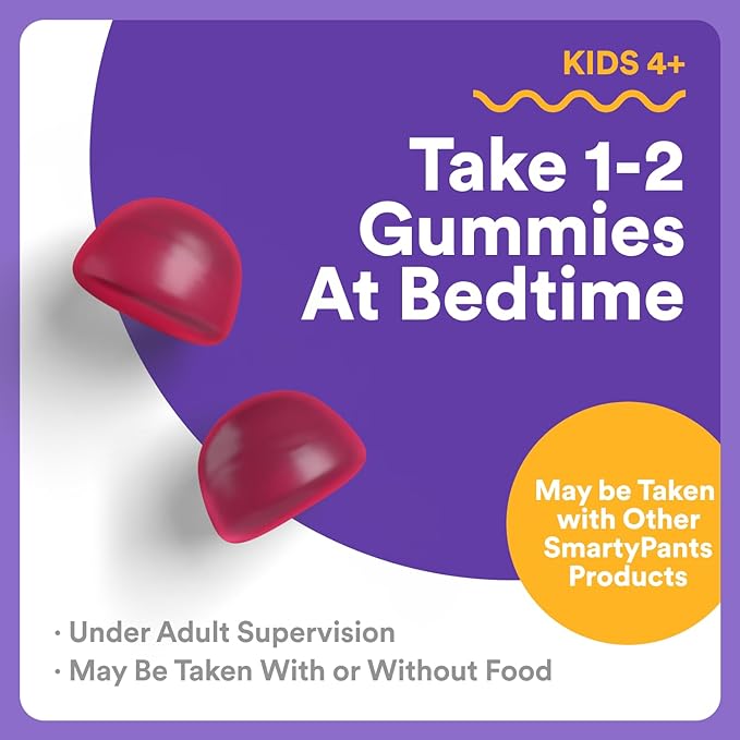 SmartyPants Kids Sleep Gummies Supplement with Melatonin 0.5mg: Chamomile & Vitamin D3, Sleep Aid, Strawberry Mango Flavor, 60 Count