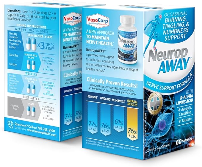 NeuropAWAY Nerve Support Supplement, R-Alpha Lipoic Acid to Help Provide Nerve Relief and Health in as Little as 5 Days, Acetyl-L-Carnitine, Taruine, Vitamin B12, L-Citrulline 60 Capsules