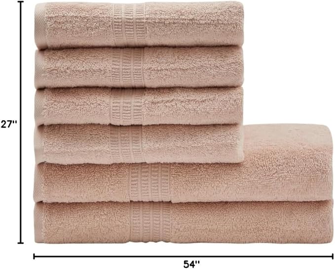 HOMELOVER 6 Piece Towel Set - 100% Organic Cotton 2 Bath Towels & 4 Hand Towels - 500 GSM, Hotel & Spa Quality, Soft, Quick Dry, Highly Absorbent Bathroom Essentials (Seashell Pink)