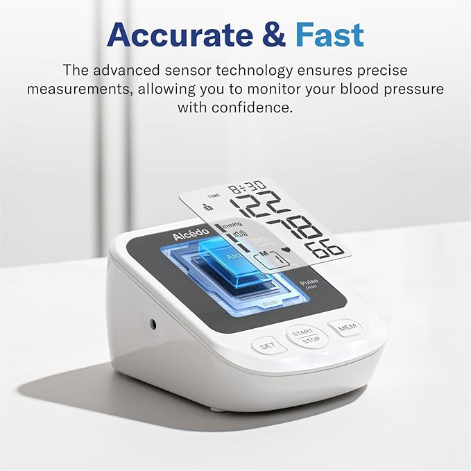 Alcedo Blood Pressure Monitor for Home Use, Accurate Upper Arm BP Machine with Large Cuff, Alarm Reminder, 2 x 120 Memory, Talking Function