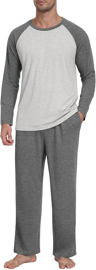 Men's Pajamas Set Sleepwear Pjs Lightweight Long Sleeve Pjs Soft Comfy Sleep Sets with Pockets