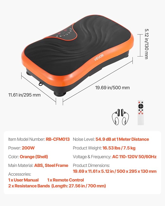 VEVOR Vibration Plate Exercise Machine, Whole Body Shaker for Lymphatic Drainage and Weight Loss, Home Workout Gym Fitness Equipment with 2 Resistance Bands, Vibrating Platform for Women Men