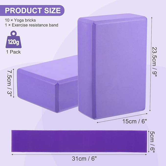 PATIKIL Yoga Blocks & Resistance Band Set, 10 Pack High-Density EVA Foam Yoga Block Bulk 9"x6"x3" Non-Slip Dance Brick Lightweight for Women Gym Stretching Yoga Pilates