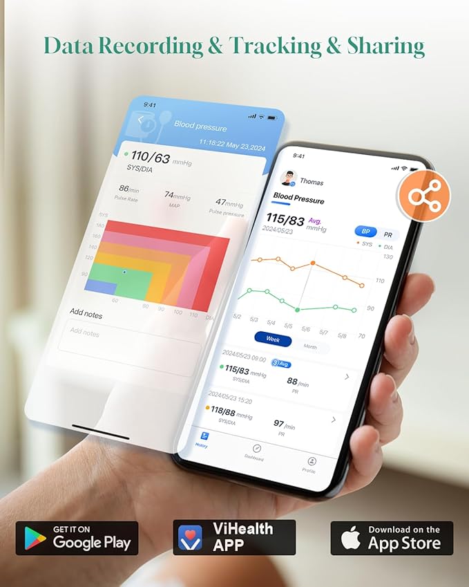 Wellue Bluetooth Blood Pressure Monitor for Home Use, Upper Arm Blood Pressure Machine with Cuff Size 8.6"-16.5", Portable Digital BP Monitor with Free APP for iOS & Android, Reports Shareable