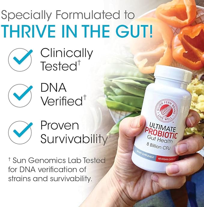 Silver Fern Brand Ultimate Probiotic 4-Pack โ Probiotics for Women & Men โ 8 Billion CFU Spore-Forming Gut Health Supplement โ DNA Verified, Probiotic, Shelf-Stable, High Survivability โ 240 Capsules
