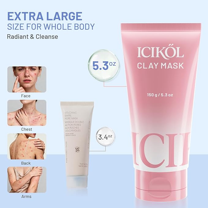 Large Pearl Radiance Clay Mask for Face - Mud Mask Enrich with 9x Peptides & Niacinamide for Glowing - Firming - Pore-Purifying - Glass Skin Care Gifts for Women Men with Brush, Blue, 5.3 oz