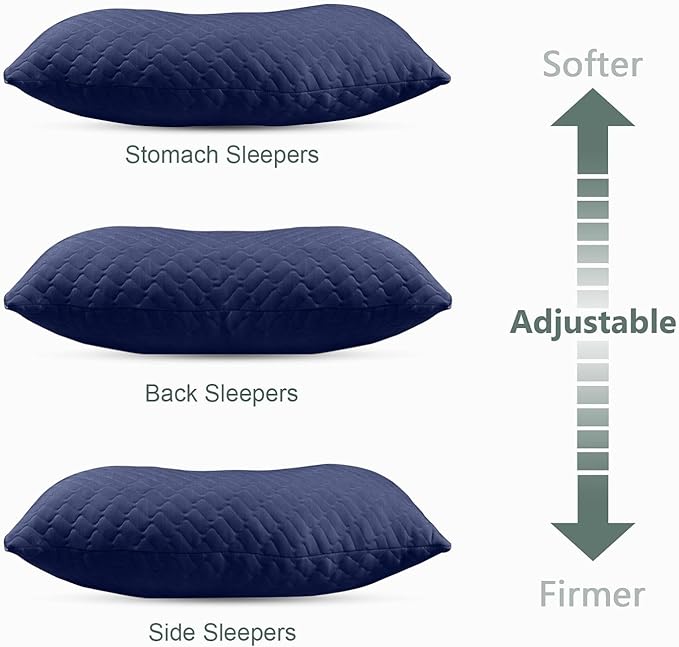 Shredded Memory Foam Pillows – Adjustable Loft, Orthopedic Support for Side/Back Sleepers, Pressure Relief for Cervical Spine, Machine Washable (Queen Size)
