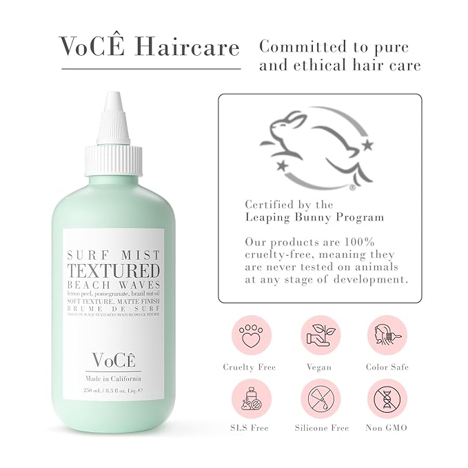VoCÊ Haircare Natural Surf Mist Texture Spray | Effortless Waves, Light Hold, Vegan, Cruelty-Free & Non-Toxic Haircare with Brazil Nut Oil, Lemon Peel & Pomegranate (8.5 oz | 250 ml)
