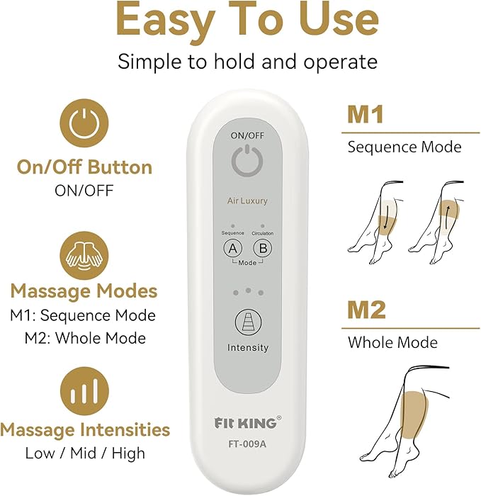 FIT KING Air Compression Leg Massager for Circulation to Relieve Pain, Swelling, Edema, RLS, Ideal Gift for Mom Wife (Extensions Included)