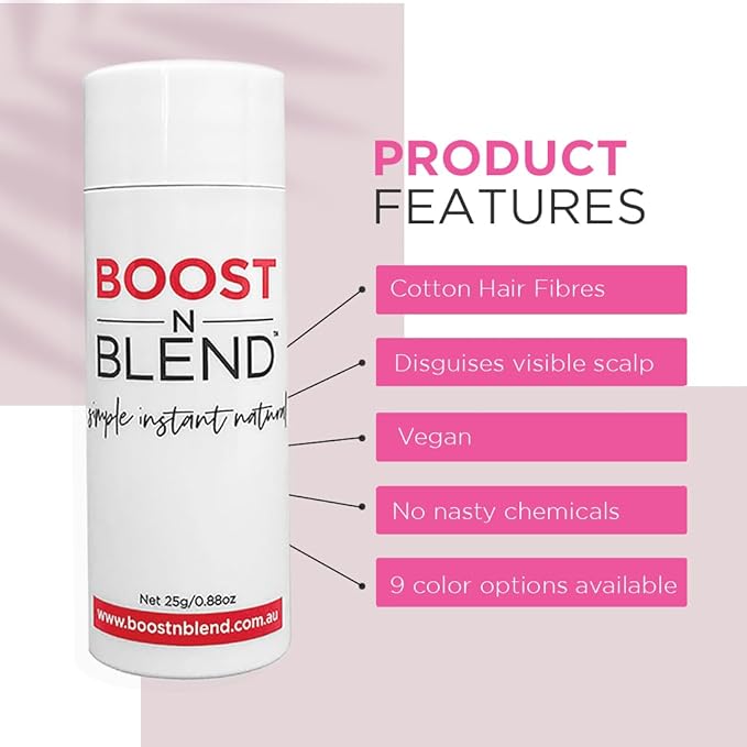 Boost N Blend Scalp Concealer - Hair Powder and Cotton Fibers for Thinning Hair & Visible Scalp (25g/0.88oz) - Hair Volumizer for Women
