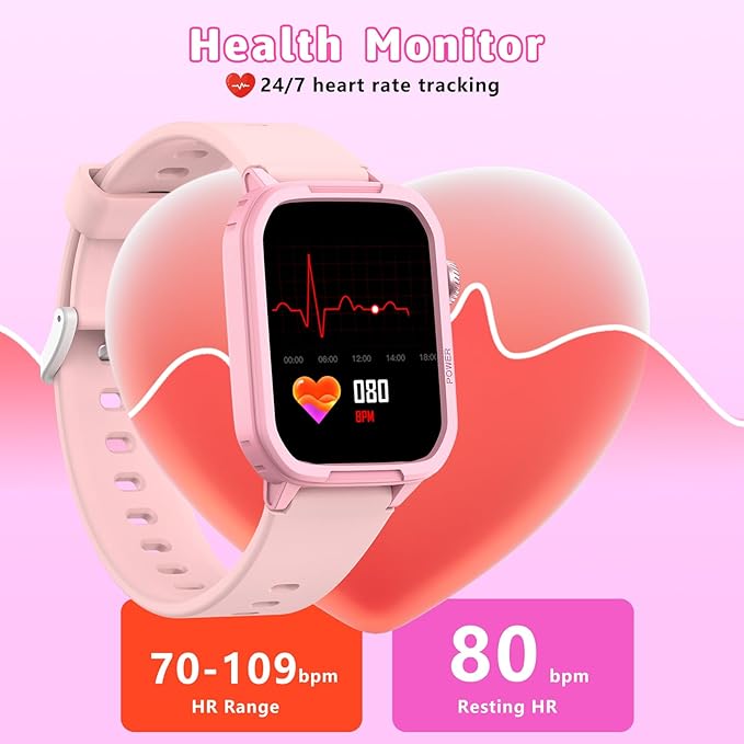 Kids Smart Watch for Boy Girl, Kids Watches with 19 Sport Modes, Heart Rate, Sleep Monitor, Pedometer, Alarm Clock, IP68 Waterproof Fitness Tracker, Gift for 6-16 Year Old Boys Girls Toys (Pink)