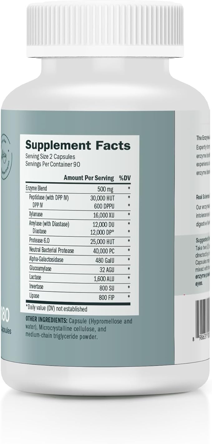 Houston Enzymes TriEnza Digestive Enzymes for Women & Men, Digestive Enzyme Supplements for Proteins, Carbs, Fats & Polyphenols Help Break Down Wheat, Dairy, Soy, 180 Capsules (90 Doses)