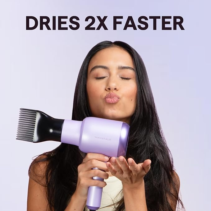 Wavytalk Hair Dryer with Diffuser, Blown Away Ionic Hair Dryer for Curly Hair, 1875W Fast Drying Blow Dryer with Ceramic Technology, 3 Attachments for All Hair Types, Light and Quiet, Sapphire Blue