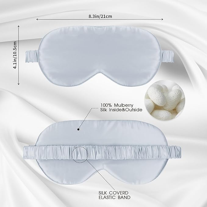 Silk Sleep Mask for Women/Men/Adults Light Blocking Real Silk Eye Mask for Sleeping Plane/Side Sleeper/Travel with Elastic Band,Light Blue