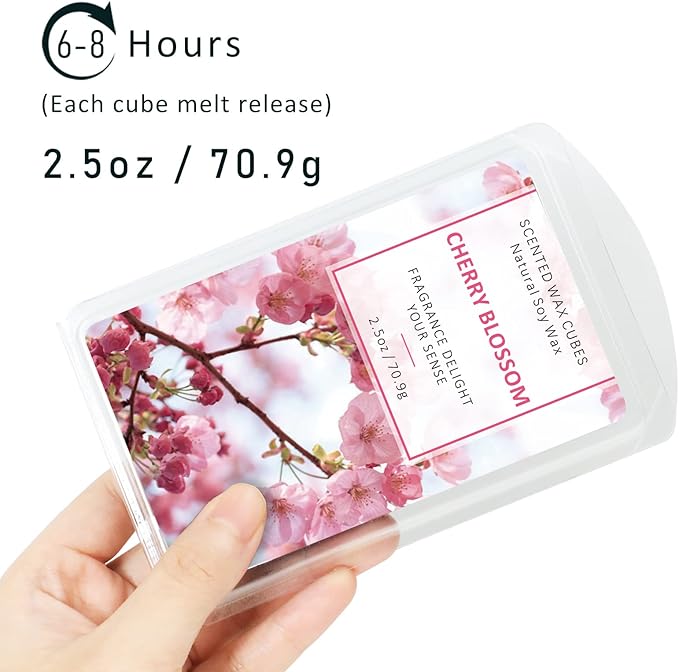 STRN Wax Melts Soy Long Lasting Scented Cubes 4 Pack for Warmer, Scented Wax Cubes for Making Candle, Grapefruit, Cherry Blossoms, Wild Bluebell, Plumeria (4x2.5 oz)