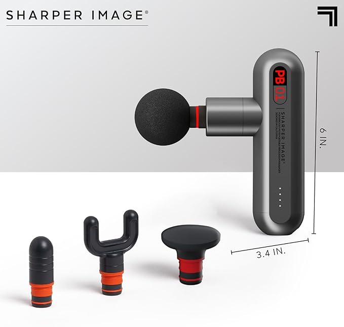 Sharper Image Percussion Massage Gun, Powerboost Move, Lightweight & Portable, 4 Attachments, 4 Speeds, Full Body Back & Shoulder Massager for Deep Tissue Muscle Recovery, Pain Relief & Soreness