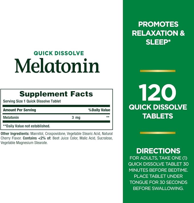 Nature's Bounty Melatonin Tablets, 3 mg, 120 Count