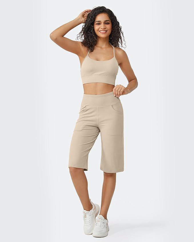 Promover Capri Pants for Women Wide Leg Yoga Cropped Pants with Pockets Loose Casual Summer Pants