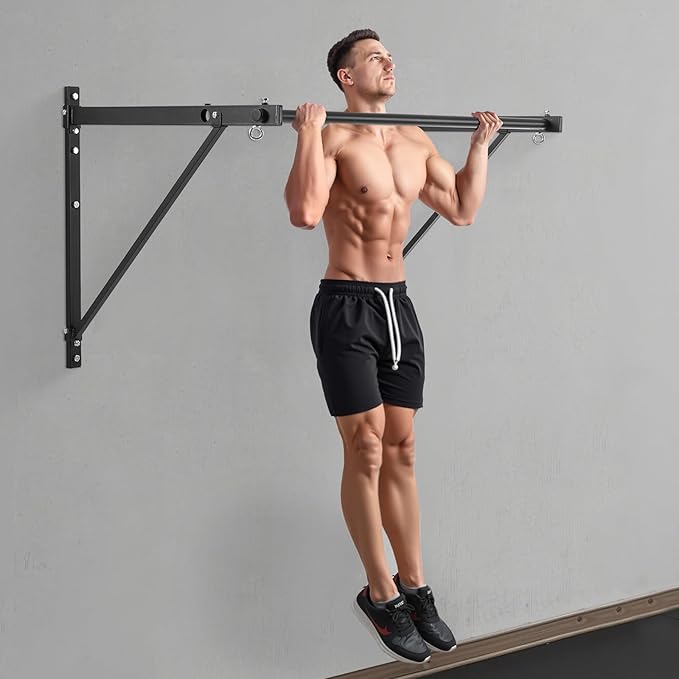 VEVOR Pull Up Bar, 50 in Width Wall Mounted Pull Ups, Adjustable Depth 22" or 30" from Wall, Heavy Duty Steel Upper Body Workout Bars, 440 lbs Weight Capacity Chin Up Training Station, for Home Gym
